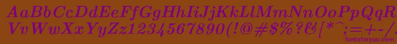 Lmroman10Bolditalic Font – Purple Fonts on Brown Background