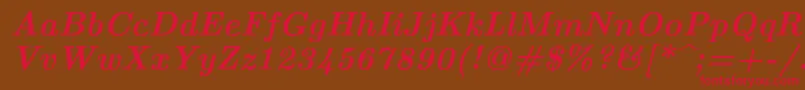 フォントLmroman10Bolditalic – 赤い文字が茶色の背景にあります。