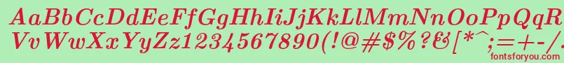 フォントLmroman10Bolditalic – 赤い文字の緑の背景