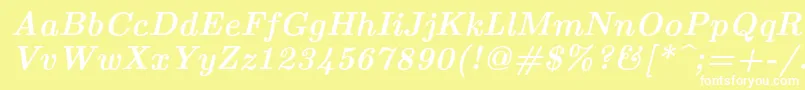 Lmroman10Bolditalic-fontti – valkoiset fontit keltaisella taustalla