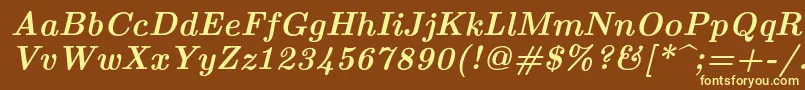 Lmroman10Bolditalic-fontti – keltaiset fontit ruskealla taustalla