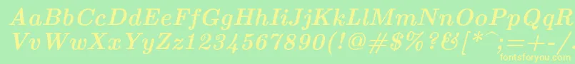 Lmroman10Bolditalic-fontti – keltaiset fontit vihreällä taustalla