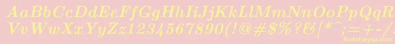 Lmroman10Bolditalic-Schriftart – Gelbe Schriften auf rosa Hintergrund
