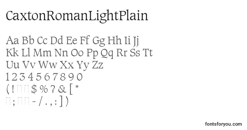 Czcionka CaxtonRomanLightPlain – alfabet, cyfry, specjalne znaki