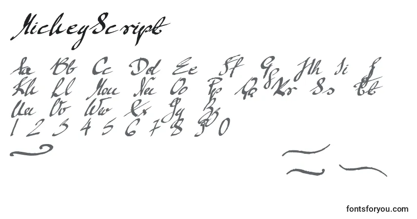 Schriftart MickeyScript – Alphabet, Zahlen, spezielle Symbole