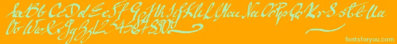 MickeyScript-Schriftart – Grüne Schriften auf orangefarbenem Hintergrund