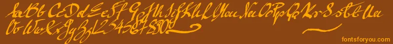 Weitere Informationen zur MickeyScript-Schriftart MickeyScript-Schriftart – Orangefarbene Schriften auf braunem Hintergrund