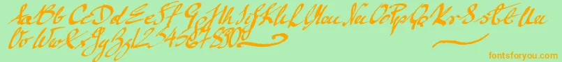 MickeyScript-Schriftart – Orangefarbene Schriften auf grünem Hintergrund