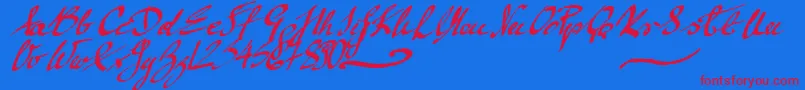 MickeyScript-Schriftart – Rote Schriften auf blauem Hintergrund