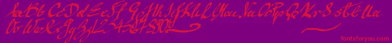 MickeyScript-Schriftart – Rote Schriften auf violettem Hintergrund