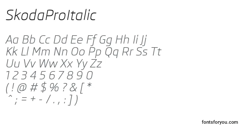 Fuente SkodaProItalic - alfabeto, números, caracteres especiales