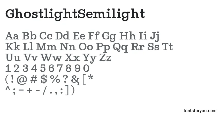 A fonte GhostlightSemilight – alfabeto, números, caracteres especiais