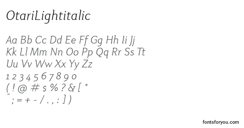 A fonte OtariLightitalic – alfabeto, números, caracteres especiais