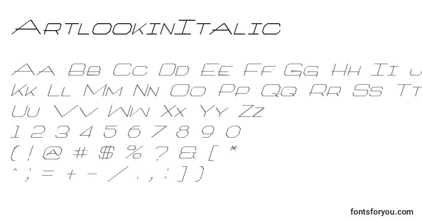 Czcionka ArtlookinItalic – alfabet, cyfry, specjalne znaki