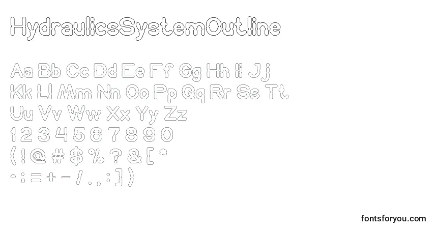 A fonte HydraulicsSystemOutline – alfabeto, números, caracteres especiais