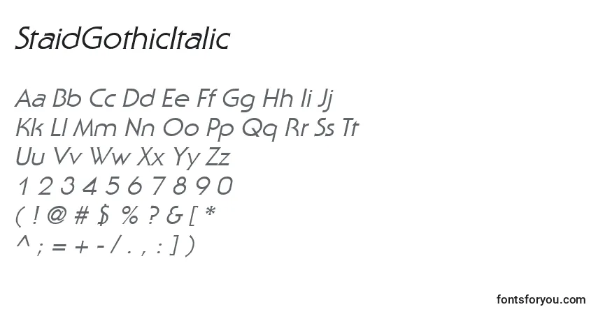 Schriftart StaidGothicItalic – Alphabet, Zahlen, spezielle Symbole