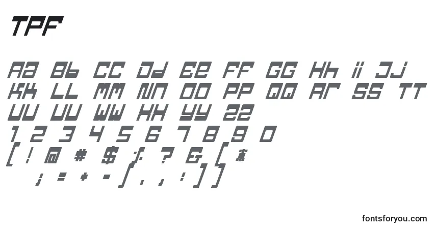 Czcionka Tpf – alfabet, cyfry, specjalne znaki