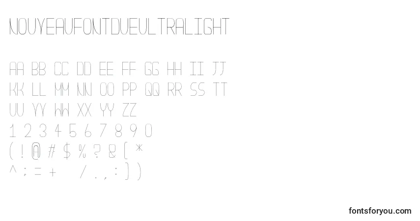 Czcionka NouveaufontdueUltralight – alfabet, cyfry, specjalne znaki