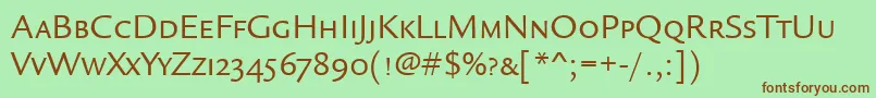 LegacySansScItcTtBook-Schriftart – Braune Schriften auf grünem Hintergrund