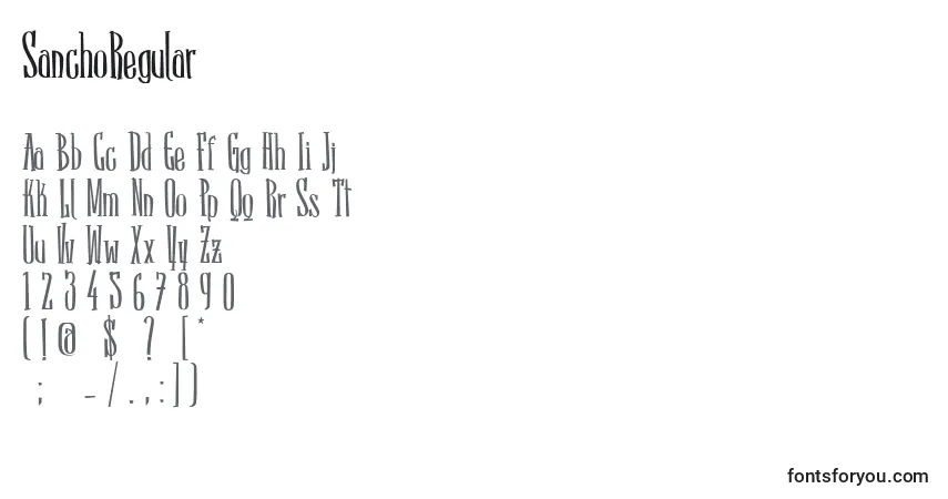 Czcionka SanchoRegular – alfabet, cyfry, specjalne znaki
