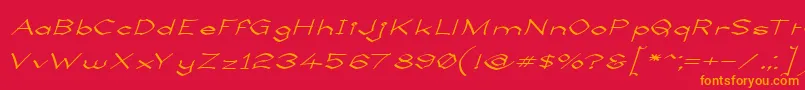 フォントLlynfyrchFwyrrdynn – 赤い背景にオレンジの文字
