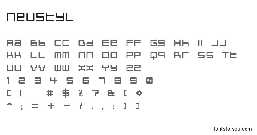 Schriftart Neustyl – Alphabet, Zahlen, spezielle Symbole