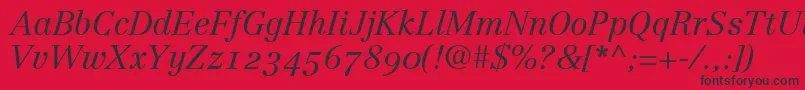 LinotypeCentennial46LightItalicOldstyleFigures Font – Black Fonts on Red Background