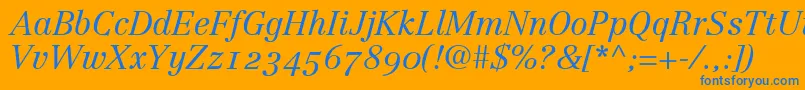 LinotypeCentennial46LightItalicOldstyleFigures-Schriftart – Blaue Schriften auf orangefarbenem Hintergrund