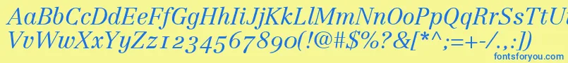 LinotypeCentennial46LightItalicOldstyleFigures Font – Blue Fonts on Yellow Background