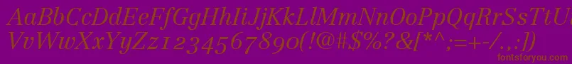 LinotypeCentennial46LightItalicOldstyleFigures-Schriftart – Braune Schriften auf violettem Hintergrund