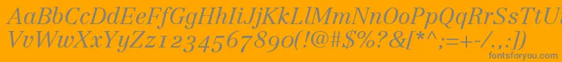 LinotypeCentennial46LightItalicOldstyleFigures-Schriftart – Graue Schriften auf orangefarbenem Hintergrund