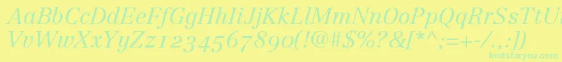 En savoir plus sur la police LinotypeCentennial46LightItalicOldstyleFigures Police LinotypeCentennial46LightItalicOldstyleFigures – polices vertes sur fond jaune