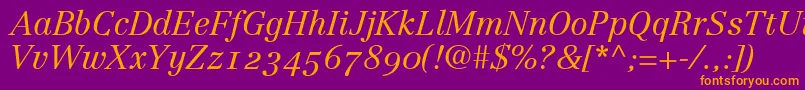 LinotypeCentennial46LightItalicOldstyleFigures Font – Orange Fonts on Purple Background