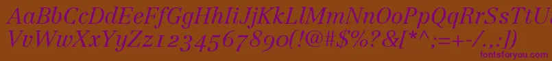 LinotypeCentennial46LightItalicOldstyleFigures Font – Purple Fonts on Brown Background