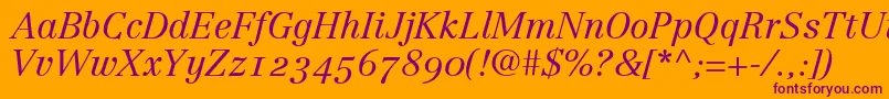 LinotypeCentennial46LightItalicOldstyleFigures Font – Purple Fonts on Orange Background