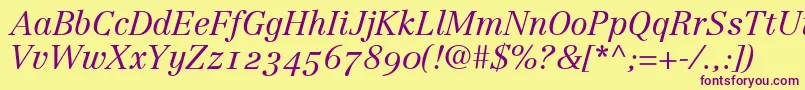 LinotypeCentennial46LightItalicOldstyleFigures Font – Purple Fonts on Yellow Background