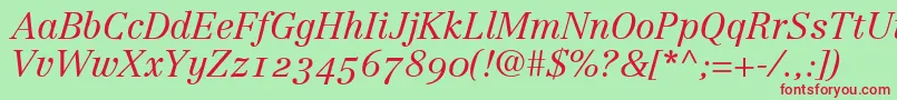 LinotypeCentennial46LightItalicOldstyleFigures Font – Red Fonts on Green Background