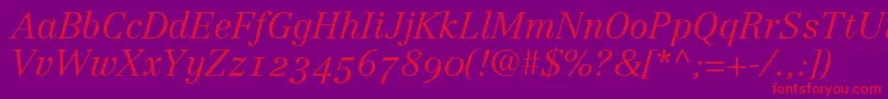 LinotypeCentennial46LightItalicOldstyleFigures-Schriftart – Rote Schriften auf violettem Hintergrund