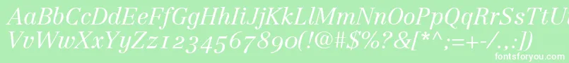 LinotypeCentennial46LightItalicOldstyleFigures Font – White Fonts on Green Background