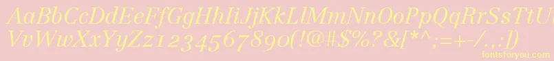 LinotypeCentennial46LightItalicOldstyleFigures-Schriftart – Gelbe Schriften auf rosa Hintergrund