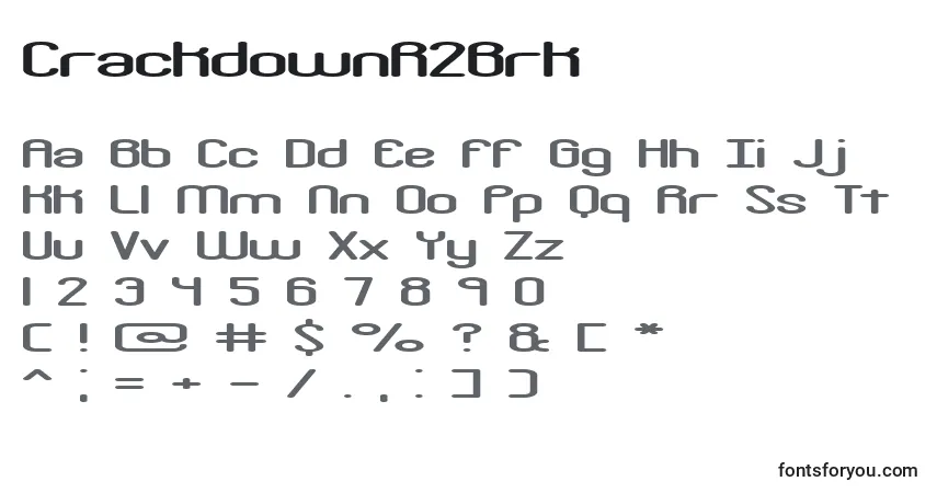 Czcionka CrackdownR2Brk – alfabet, cyfry, specjalne znaki