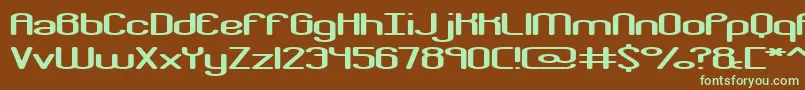 フォントCrackdownR2Brk – 緑色の文字が茶色の背景にあります。