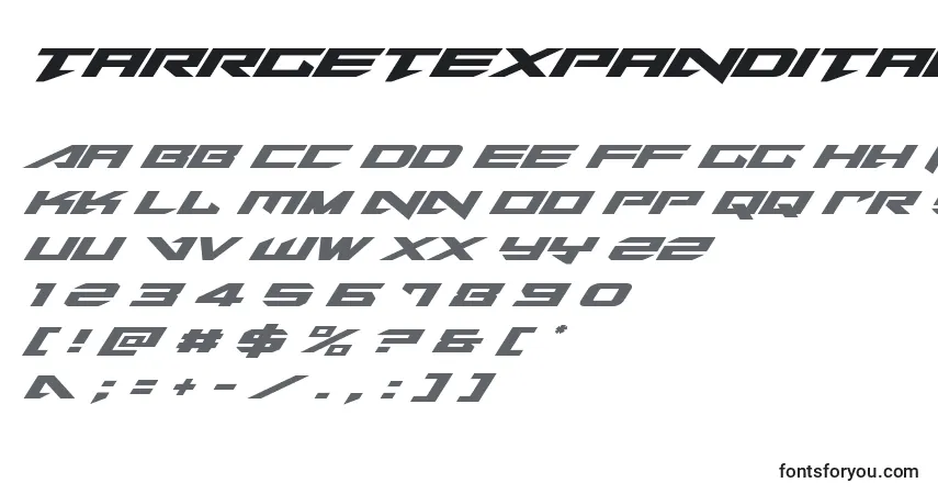 Czcionka Tarrgetexpandital – alfabet, cyfry, specjalne znaki