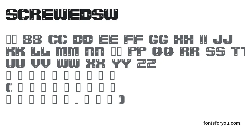 Шрифт Screwedsw – алфавит, цифры, специальные символы