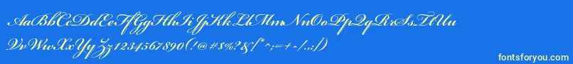 BickhamscriptstdBold-Schriftart – Gelbe Schriften auf blauem Hintergrund