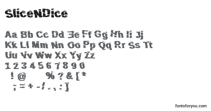 A fonte SliceNDice – alfabeto, números, caracteres especiais