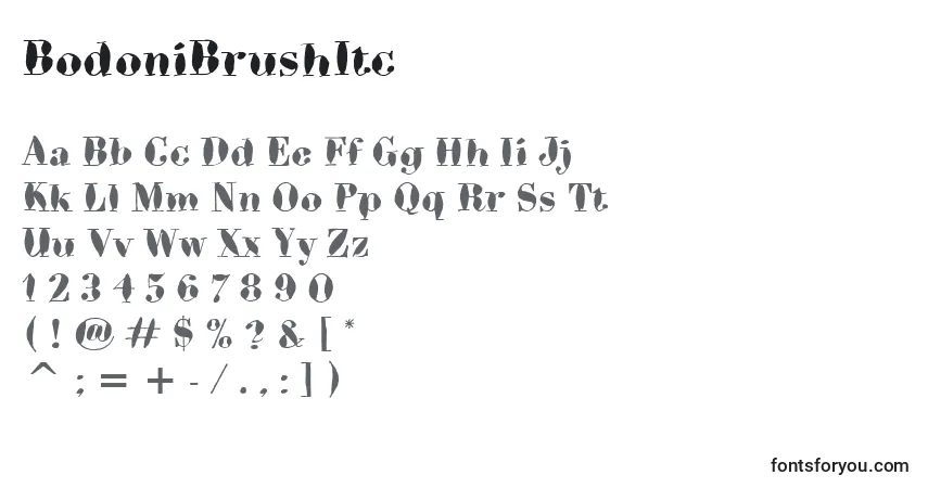 A fonte BodoniBrushItc – alfabeto, números, caracteres especiais