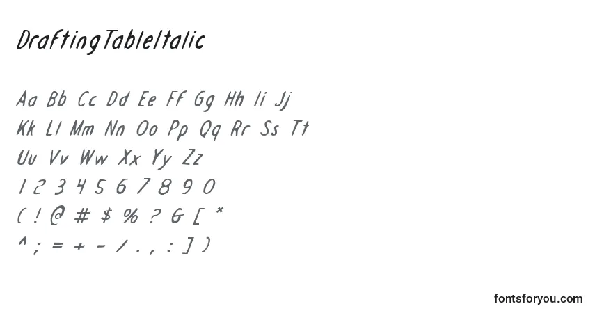 DraftingTableItalic-fontti – aakkoset, numerot, erikoismerkit