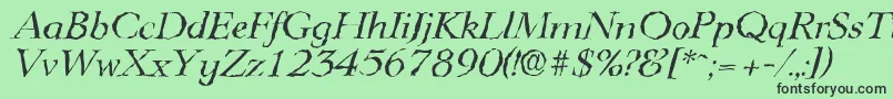 Fonte LingwoodrandomItalic – fontes pretas em um fundo verde