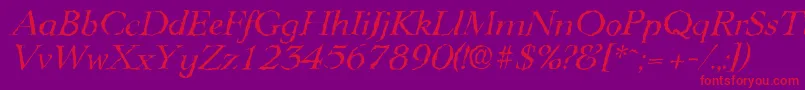 LingwoodrandomItalic-Schriftart – Rote Schriften auf violettem Hintergrund